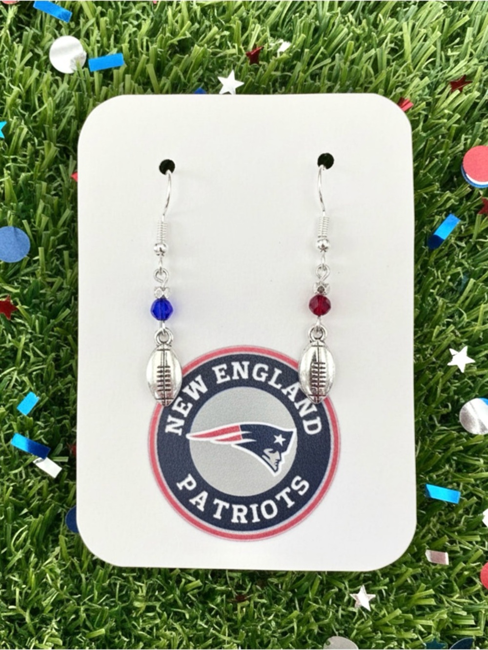 New Handmade "New England Patriots" Football Dangle Earrings (Version C)